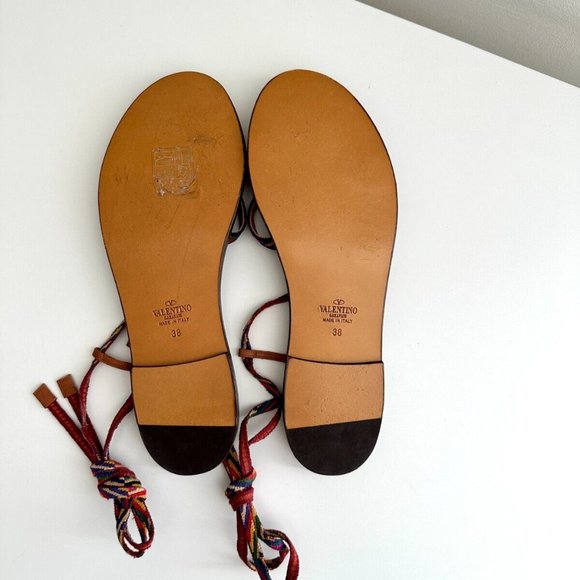VALENTINO GARAVANI Santeria Native Ankle Wrap Flat Sandals in Multicolor Sz 8 - Picture 6 of 6